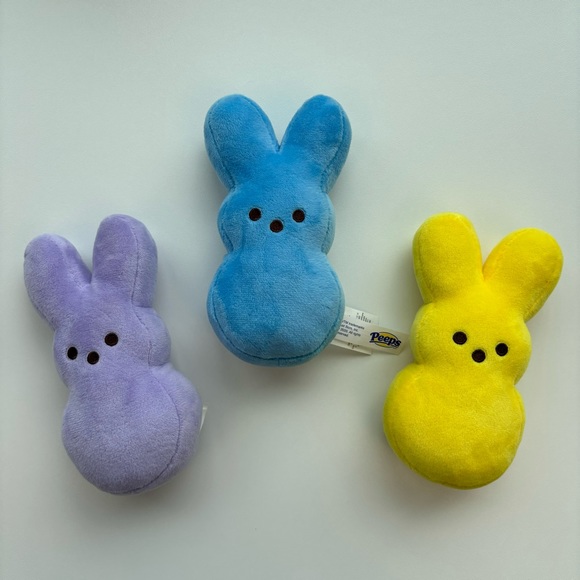 3 Stuffed Bunny Peeps Blue Purple and Yellow - Picture 2 of 4